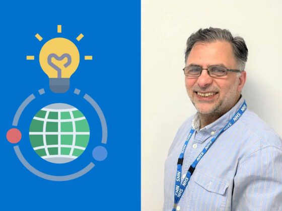 Yan Yiannakou with an icon showing a globe and a lightbulb
